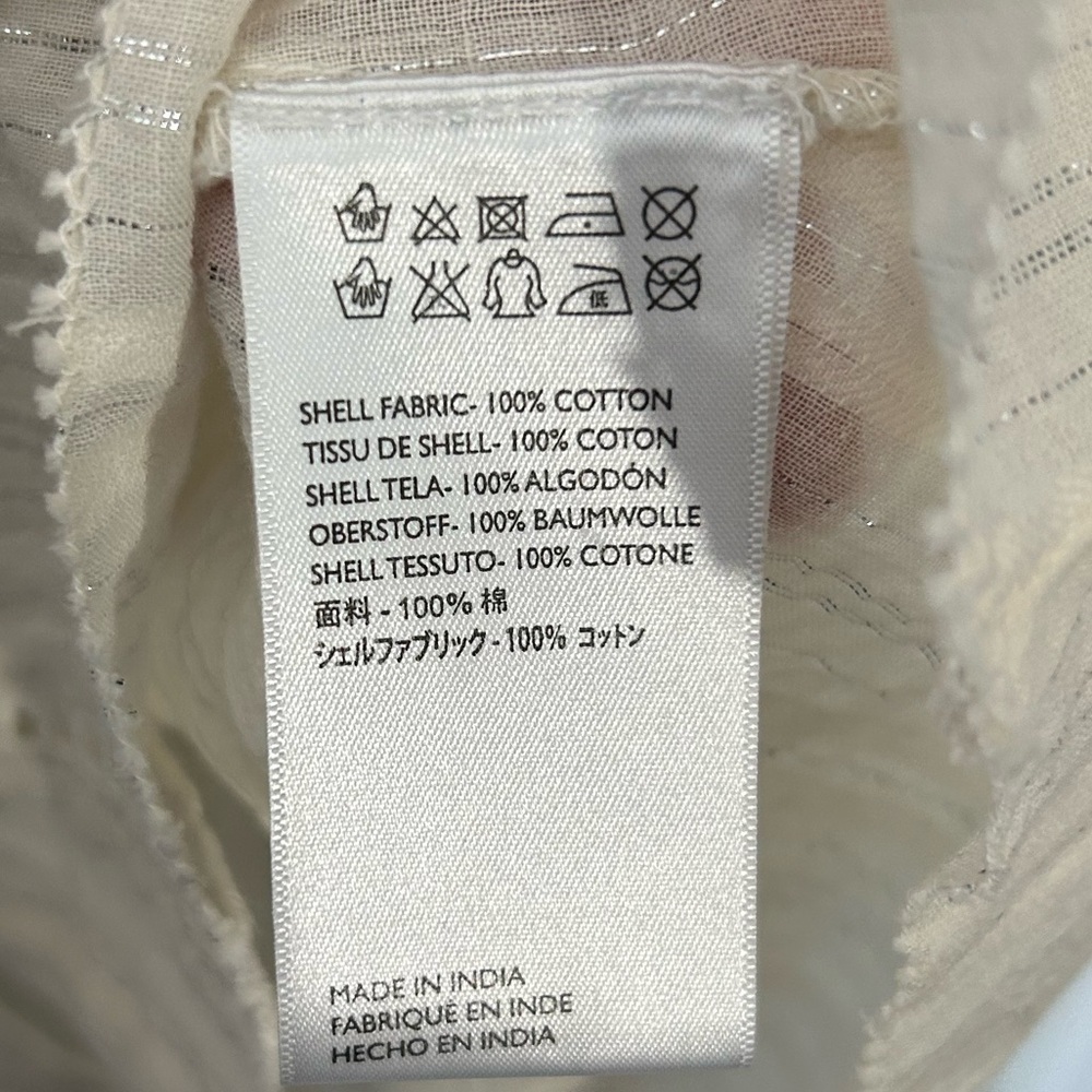 Cleobella Cream Top with metallic stripes  Size M. Ruffle detail at shoulders. - Picture 8 of 11